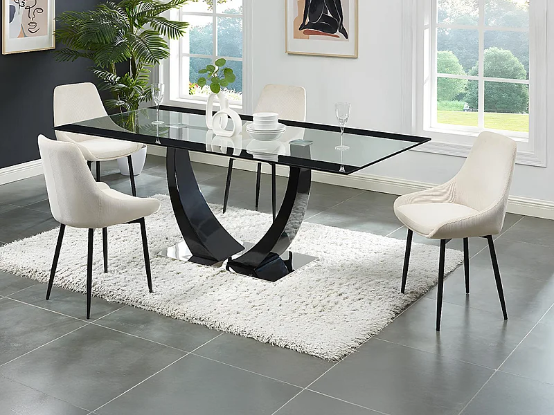 Conjunto mesa MEZZO II + 4 cadeiras MASURIE transparente e creme