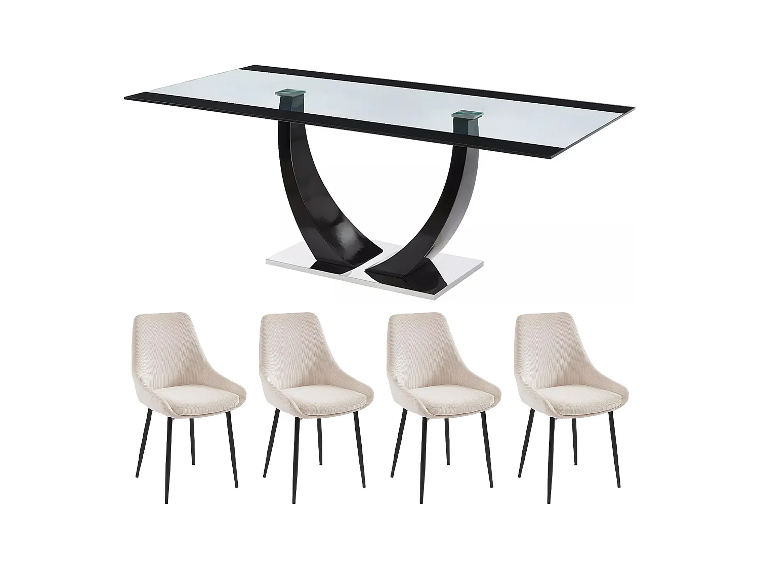 Set Tisch MEZZO II + 4 Stühle MASURIE - Transparent & Cremefarben