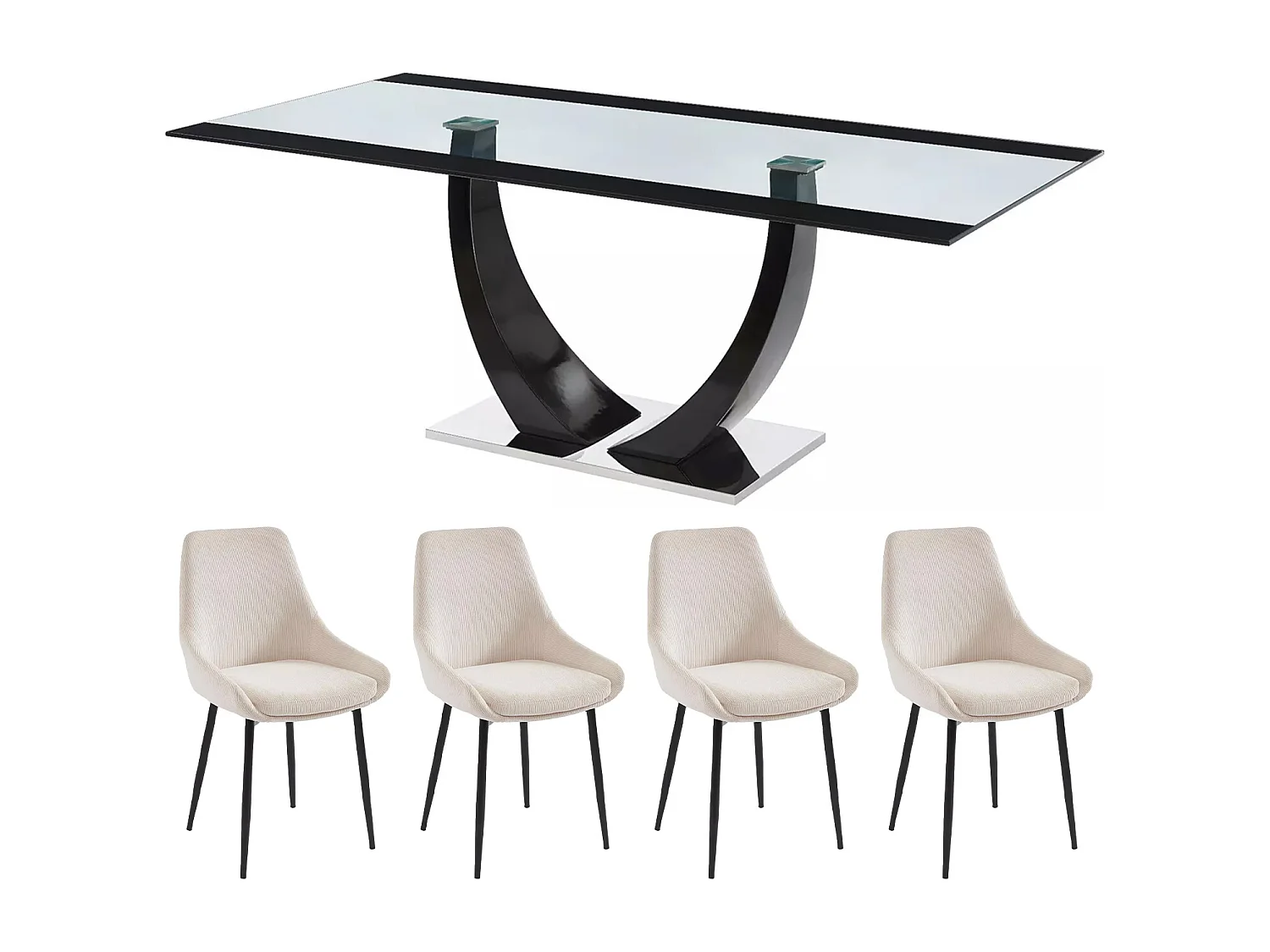 Ensemble table MEZZO II + 4 chaises MASURIE - Transparent et crème