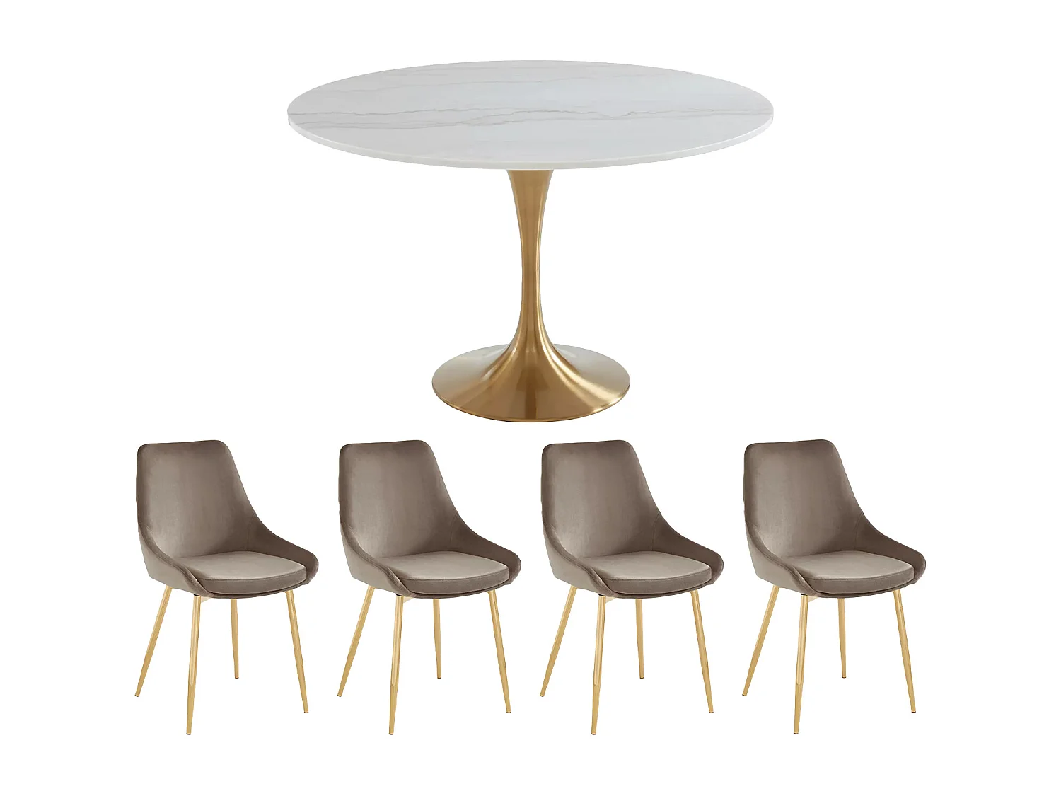 Ensemble table NORAH + 4 chaises MASURIE - Blanc et taupe