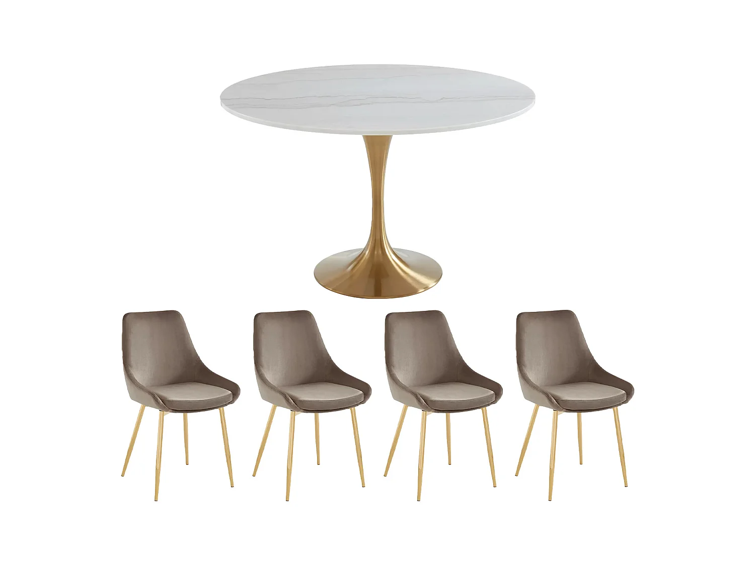 Ensemble table NORAH + 4 chaises MASURIE - Blanc et taupe