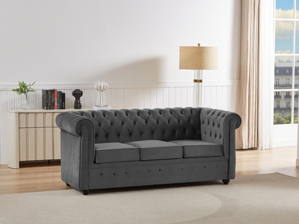 Sofa mit Schlaffunktion 3-Sitzer - Samt -  Anthrazitgrau - CHESTERFIELD günstig online kaufen
