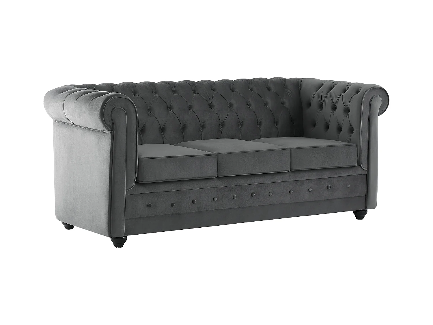 Canapé 3 places convertible en velours gris anthracite CHESTERFIELD