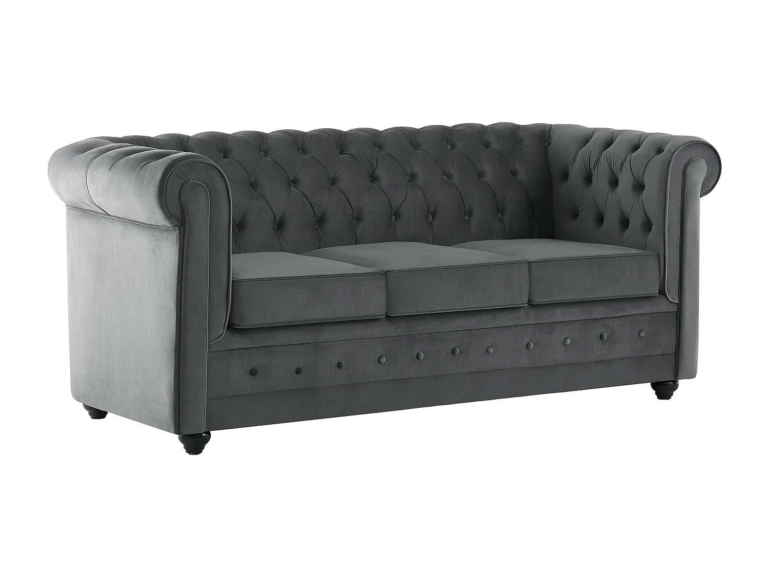 Canapé 3 places convertible en velours gris anthracite CHESTERFIELD