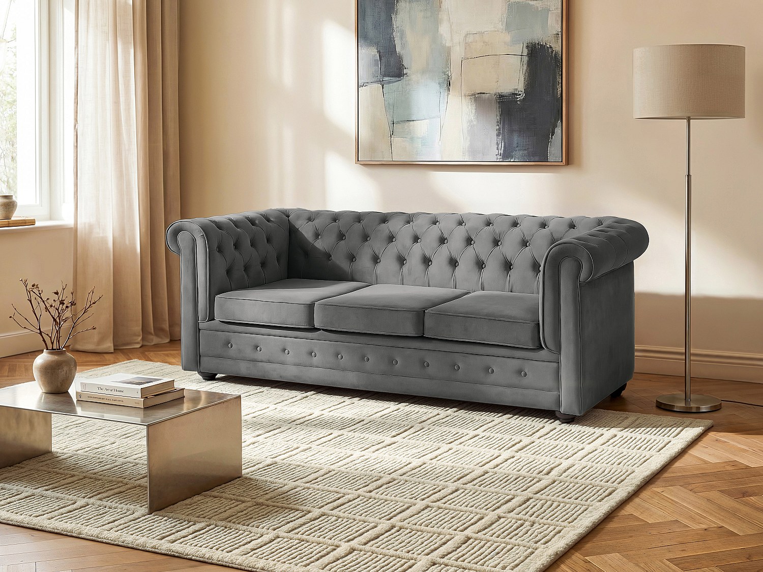 Sofa mit Schlaffunktion 3-Sitzer - Samt -  Anthrazitgrau - CHESTERFIELD günstig online kaufen