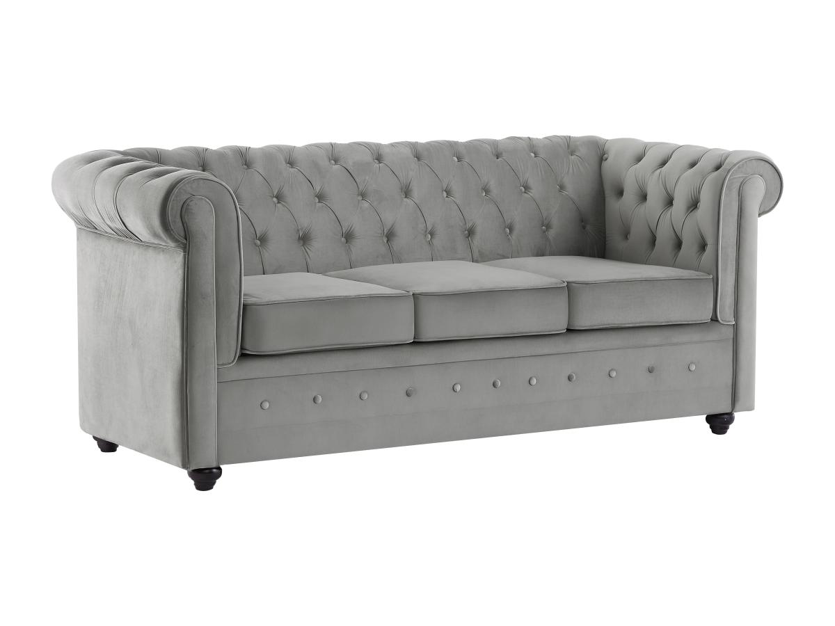 Sofa mit Schlaffunktion 3-Sitzer - Samt - Hellgrau - CHESTERFIELD günstig online kaufen