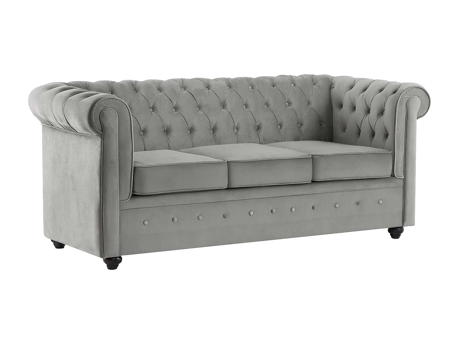 Canapé 3 places convertible en velours gris clair  CHESTERFIELD
