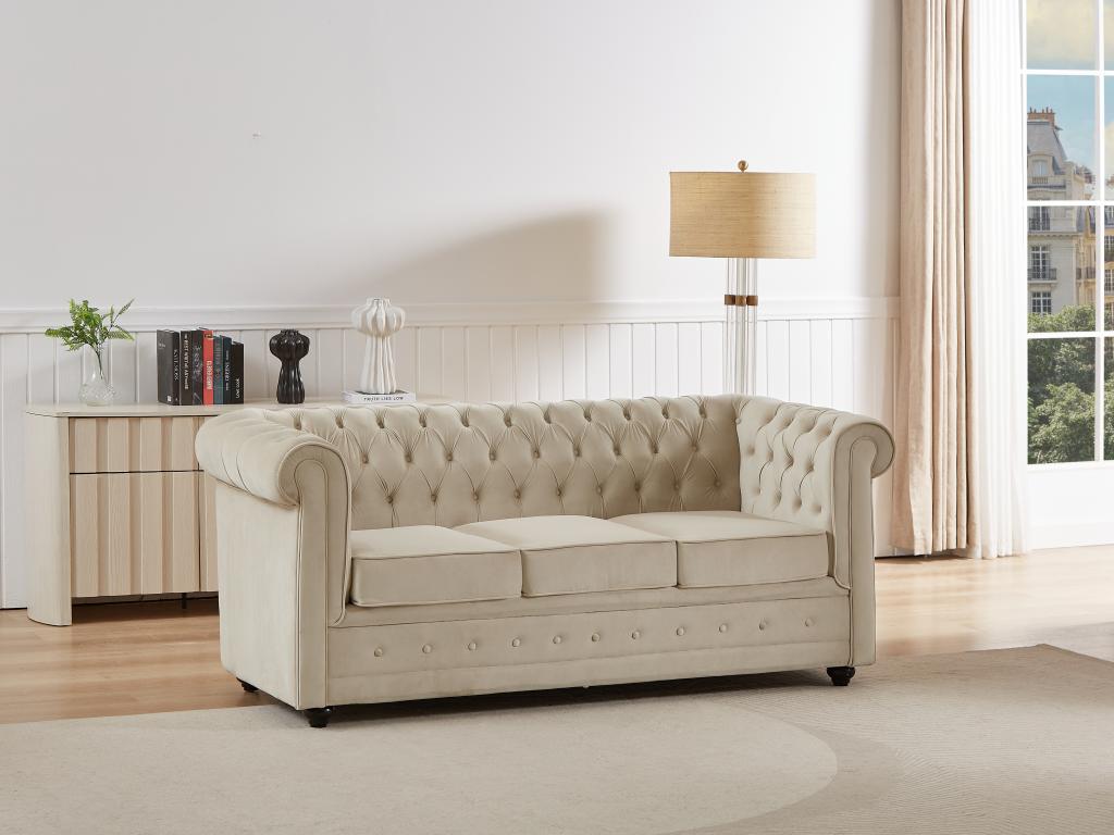Sofa mit Schlaffunktion 3-Sitzer - Samt - Beige -CHESTERFIELD günstig online kaufen