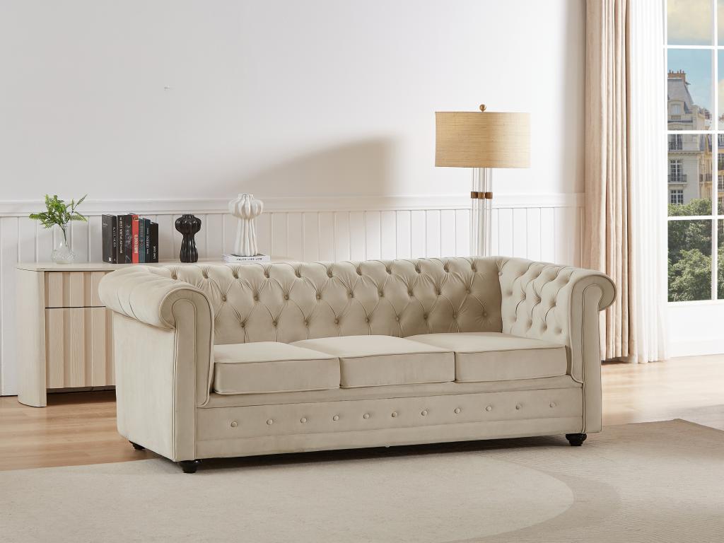 Sofa mit Schlaffunktion 3-Sitzer - Samt - Beige -CHESTERFIELD günstig online kaufen