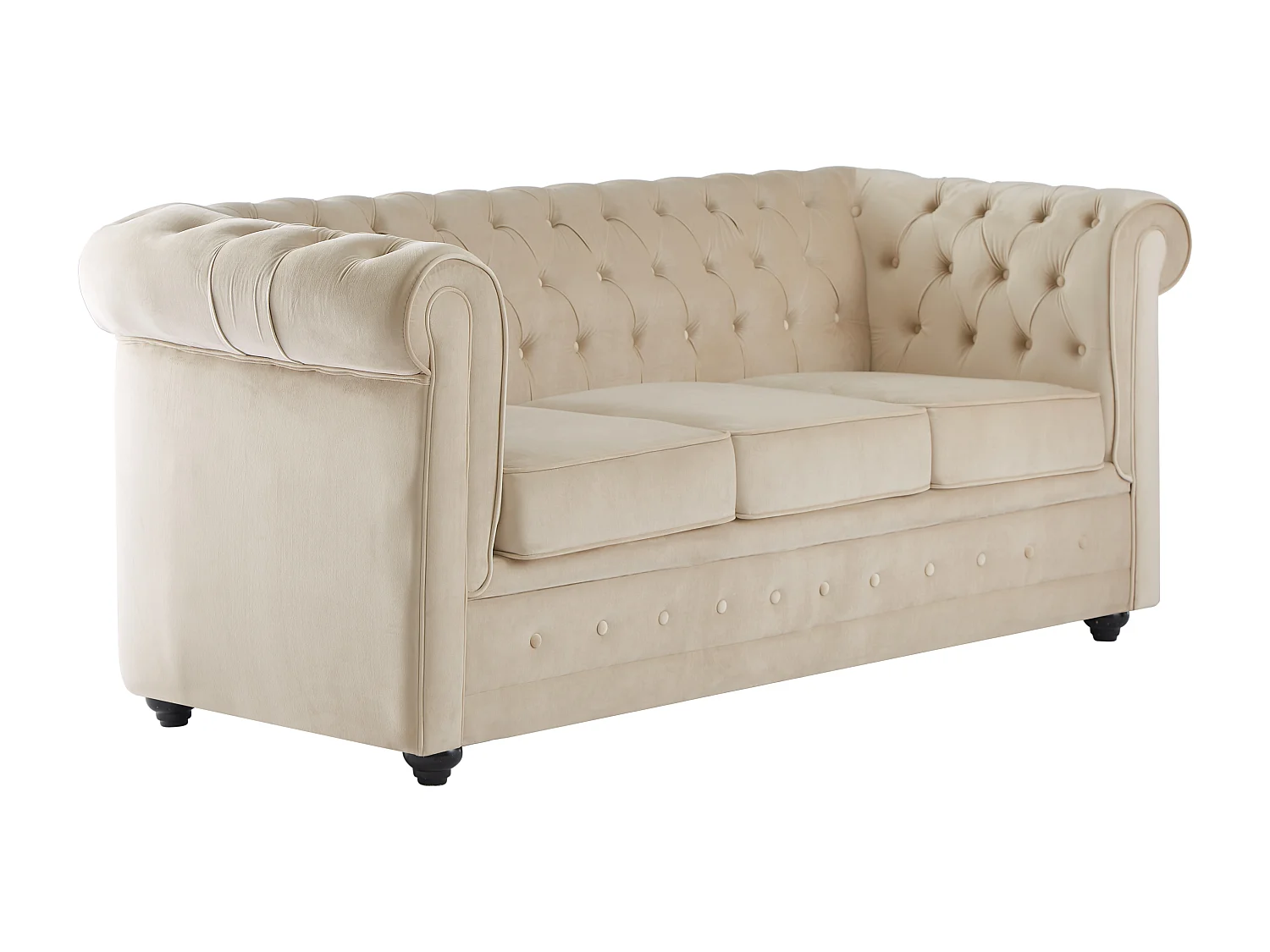 Canapé 3 places convertible en velours beige CHESTERFIELD