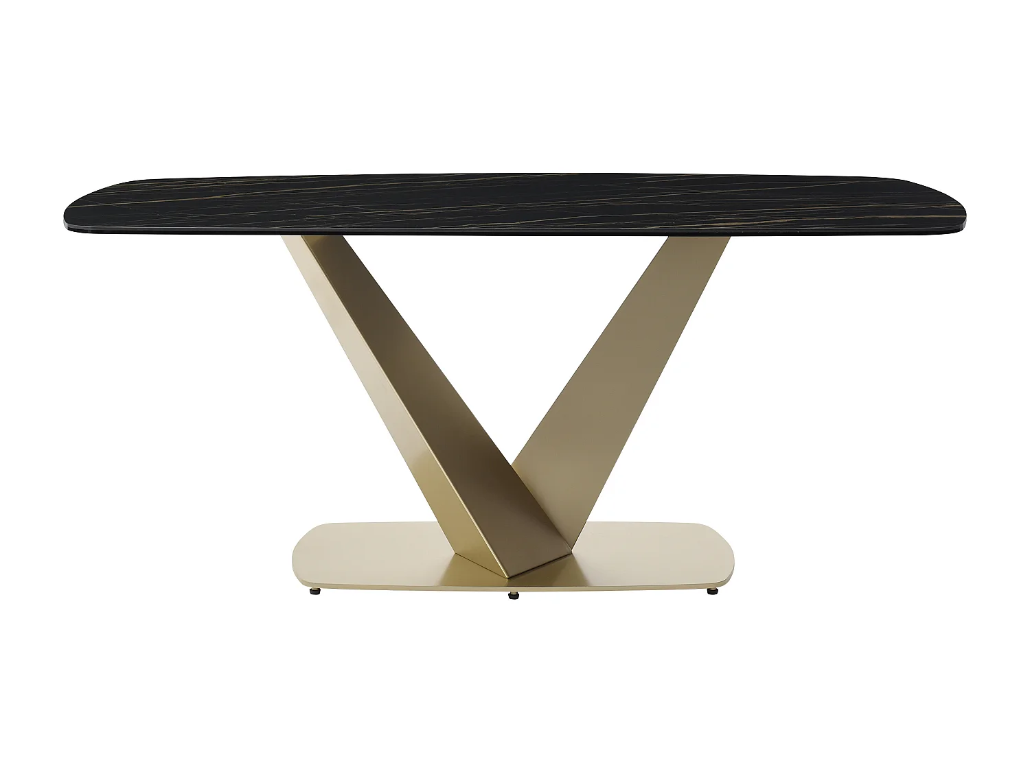 Zestaw stół PORELIMA + 4 krzesła ELEGANO - Efekt czarnego marmuru i beżowy