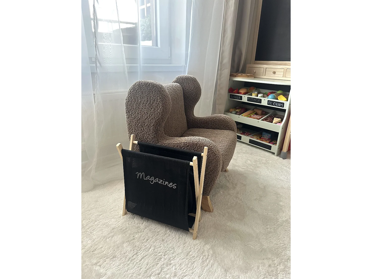Fauteuil pour enfant en bouclé marron FARUM
