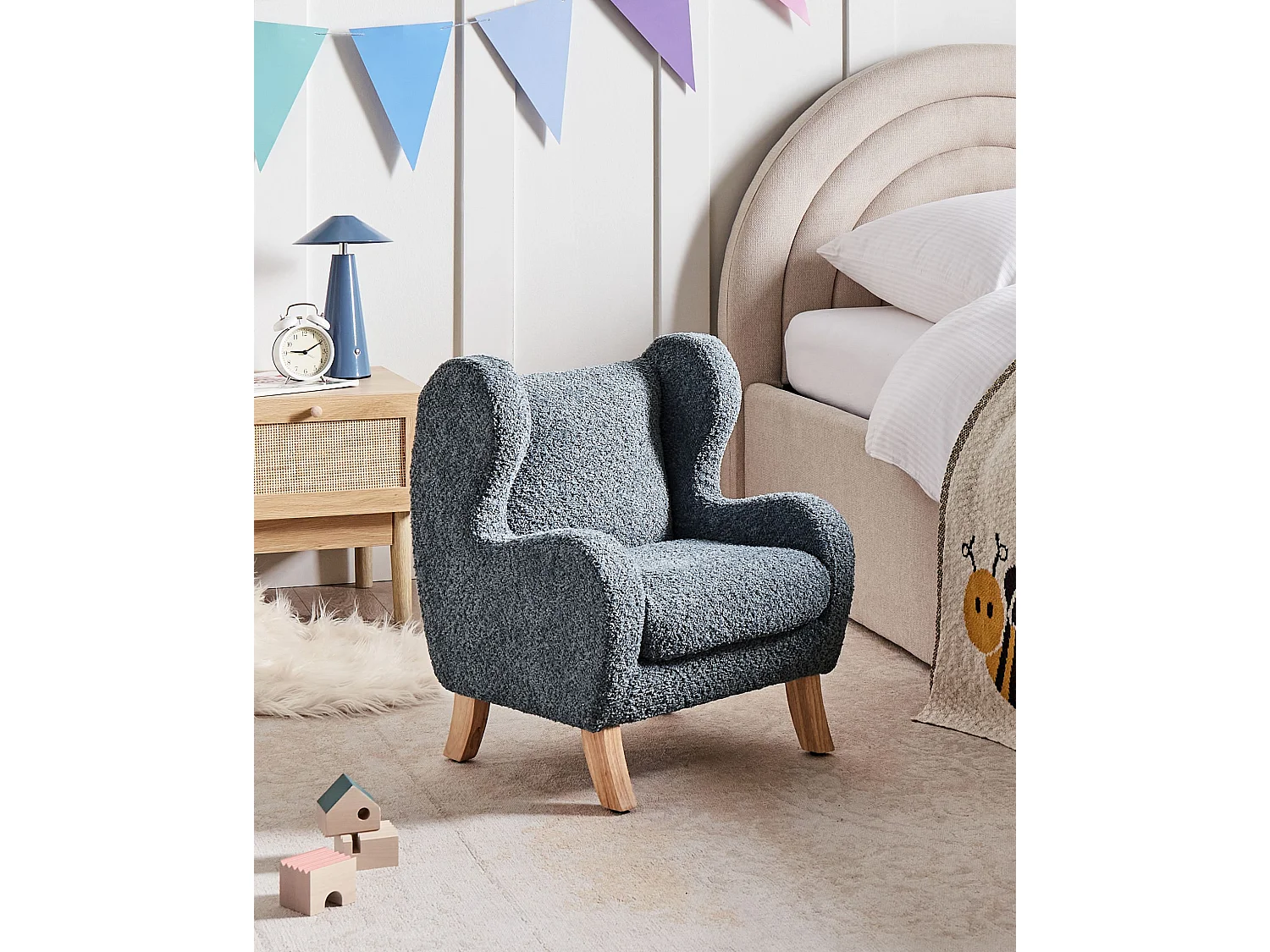 Kinderfauteuil FARUM Bouclé Donkerblauw
