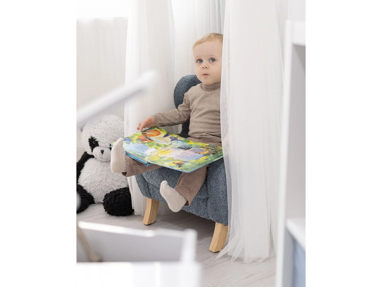 Fauteuil pour enfant en bouclé bleu foncé FARUM