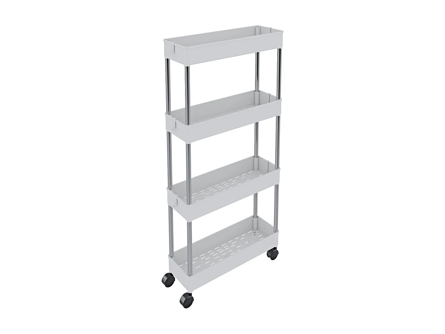 Carrello Portaoggetti 4 Ripiani Mobile Salvaspazio In Plastica Con Ruote Struttura In Acciaio Per Spazi Ridotti Cucina Bagno Salotto Studio 40 x 13 x 85 Cm (Bianco)