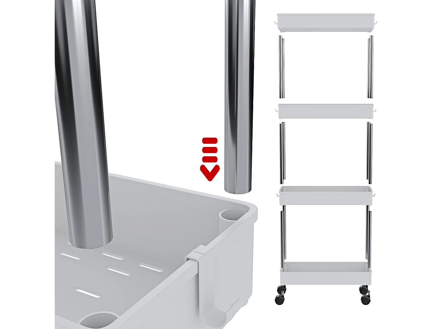 Carrello Portaoggetti 4 Ripiani Mobile Salvaspazio In Plastica Con Ruote Struttura In Acciaio Per Spazi Ridotti Cucina Bagno Salotto Studio 40 x 13 x 85 Cm (Bianco)