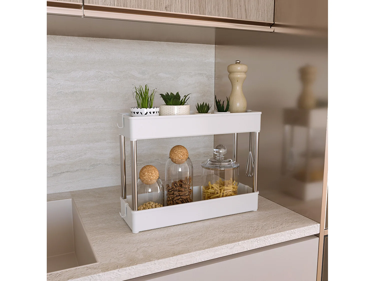 Carrello Portaoggetti 4 Ripiani Mobile Salvaspazio In Plastica Con Ruote Struttura In Acciaio Per Spazi Ridotti Cucina Bagno Salotto Studio 40 x 13 x 85 Cm (Bianco)