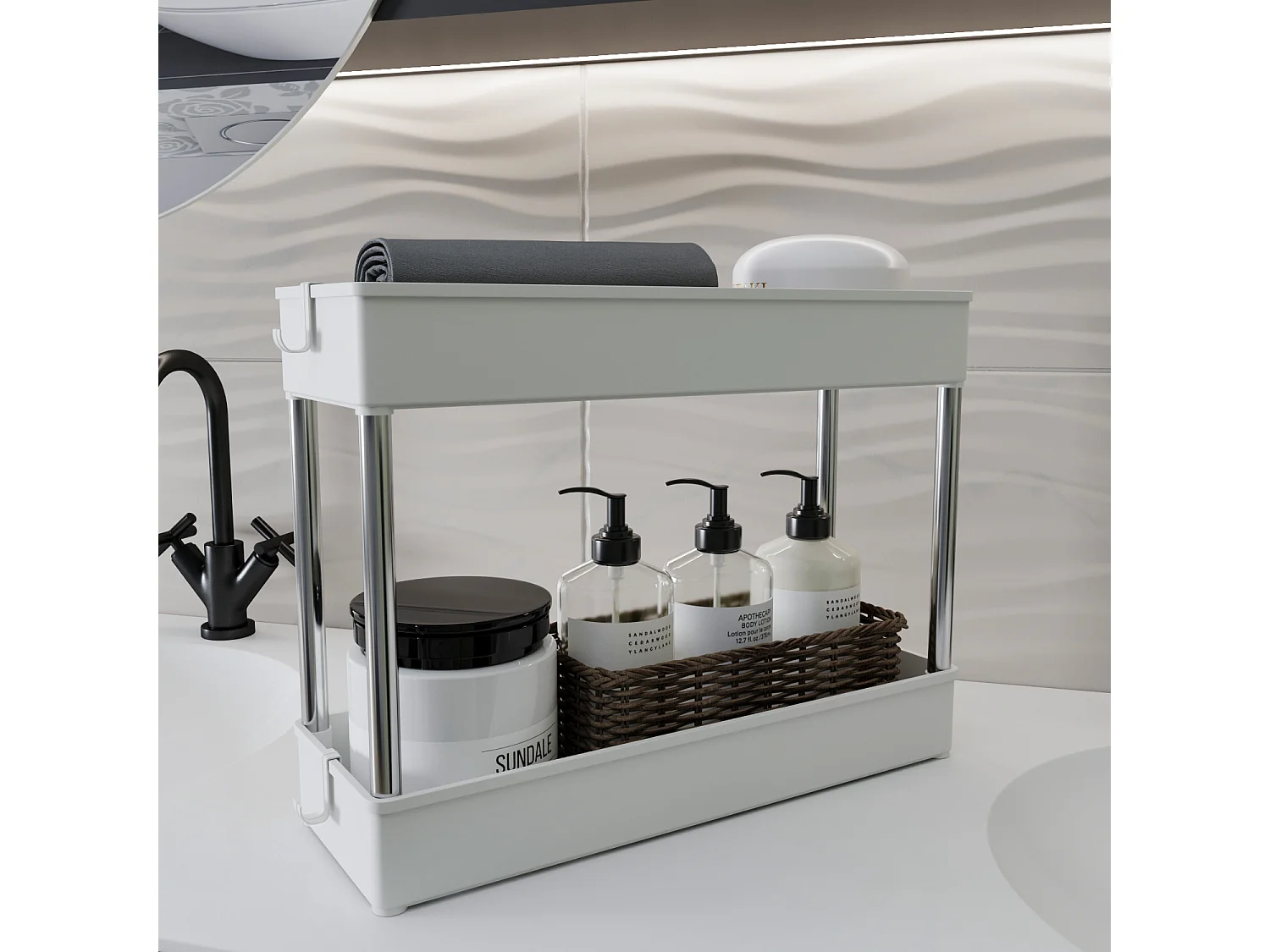 Carrello Portaoggetti 4 Ripiani Mobile Salvaspazio In Plastica Con Ruote Struttura In Acciaio Per Spazi Ridotti Cucina Bagno Salotto Studio 40 x 13 x 85 Cm (Bianco)