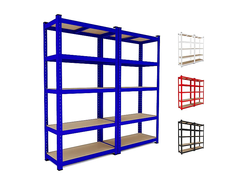 2 Scaffali In Metallo E MDF Scaffale Ad Alta Portata Fino a 875 kg Con 5 Ripiani Regolabili Per Garage Officina Cantina Magazzino 180x90x40cm (Blu)