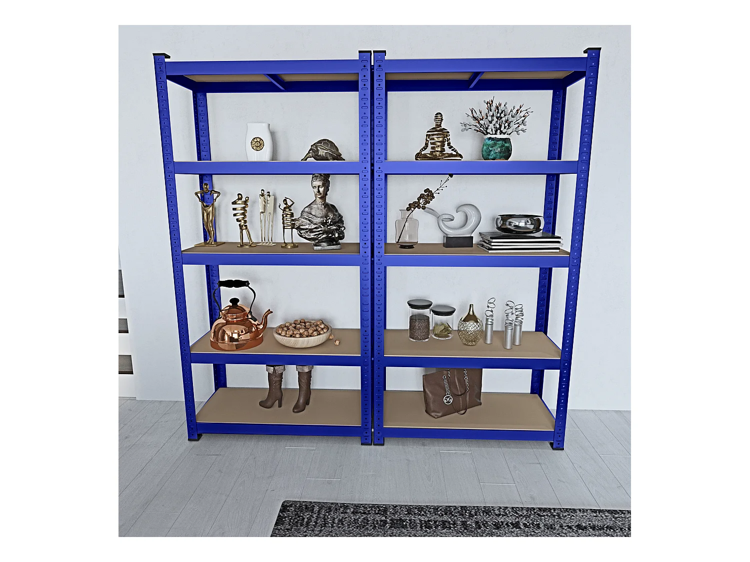 Scaffale In Metallo E MDF Ad Alta Portata Fino a 875 kg Con 5 Ripiani Regolabili Per Garage Officina Cantina Capannone Magazzino 180x90x40 cm (Blu)