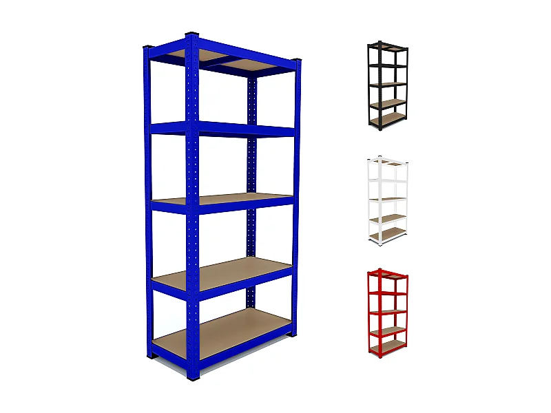 Scaffale In Metallo E MDF Ad Alta Portata Fino a 875 kg Con 5 Ripiani Regolabili Per Garage Officina Cantina Capannone Magazzino 180x90x40 cm (Blu)