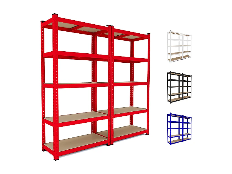 2 Scaffali In Metallo E MDF Scaffale Ad Alta Portata Fino a 875 kg Con 5 Ripiani Regolabili Per Garage Officina Cantina Magazzino 180x90x40cm (Rosso)