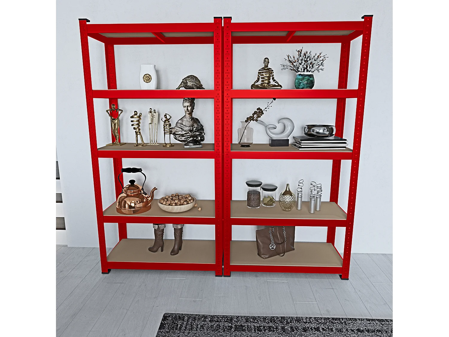 2 Scaffali In Metallo E MDF Scaffale Ad Alta Portata Fino a 875 kg Con 5 Ripiani Regolabili Ideale Per Garage Cantina Modulare 180 x 90 x 40 cm Rosso