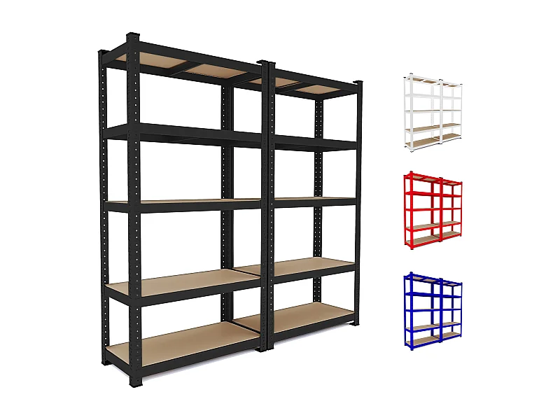 2 Scaffali In Metallo E MDF Scaffale Ad Alta Portata Fino a 875 kg Con 5 Ripiani Regolabili Per Garage Officina Cantina Modulare 180 x 90 x 40 cm Nero