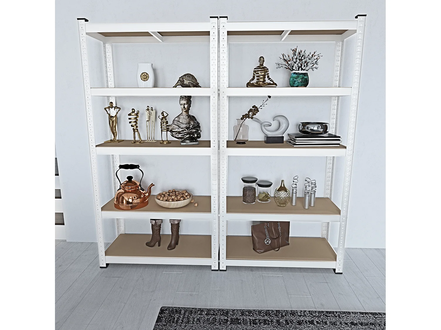 Scaffale In Metallo E MDF Ad Alta Portata Fino a 875 kg Con 5 Ripiani Regolabili Per Garage Officina Cantina Capannone Magazzino 180x90x40 cm (Bianco)