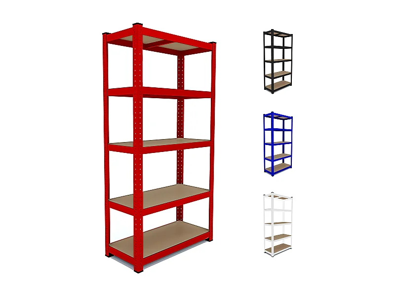Scaffale In Metallo E MDF Ad Alta Portata Fino a 875 kg Con 5 Ripiani Regolabili Per Garage Officina Cantina Capannone Magazzino 180x90x40 cm (Rosso)