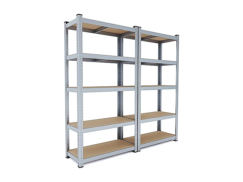 2 Scaffali In Metallo E MDF Scaffale Alta Portata 875 kg 5 Ripiani Regolabili Garage Officina Cantina Capannone Magazzino Design Modulare 180x90x40 cm