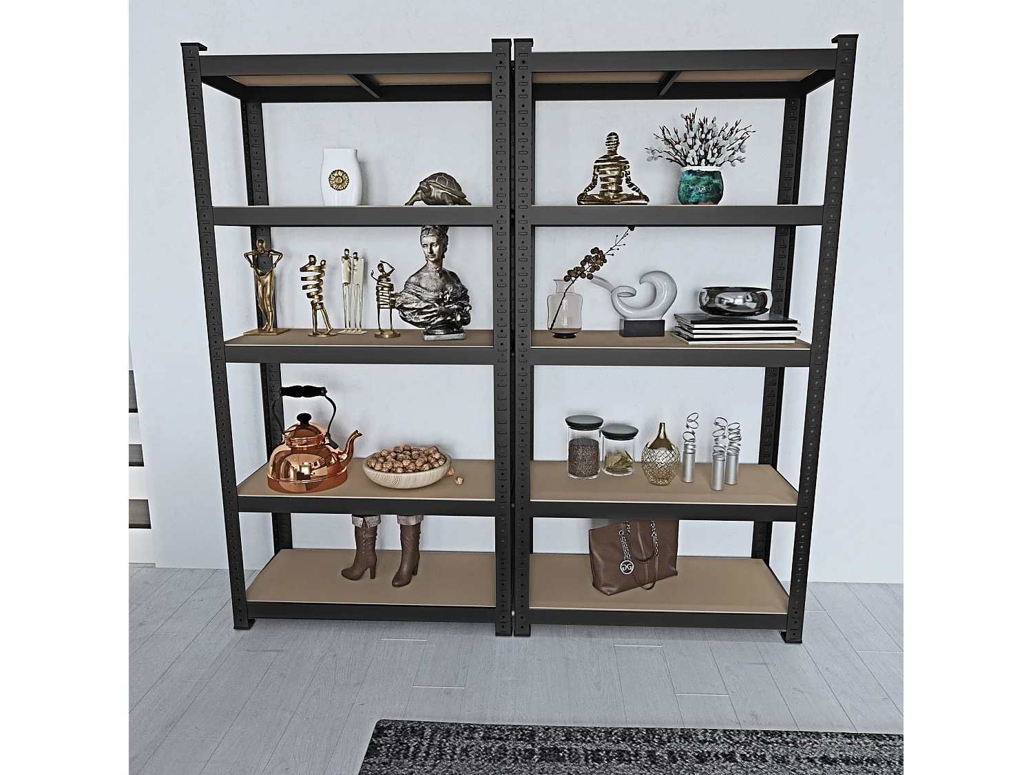 Scaffale In Metallo E MDF Ad Alta Portata Fino a 875 kg Con 5 Ripiani Regolabili Per Garage Officina Cantina Capannone Magazzino 180x90x40 cm (Nero)