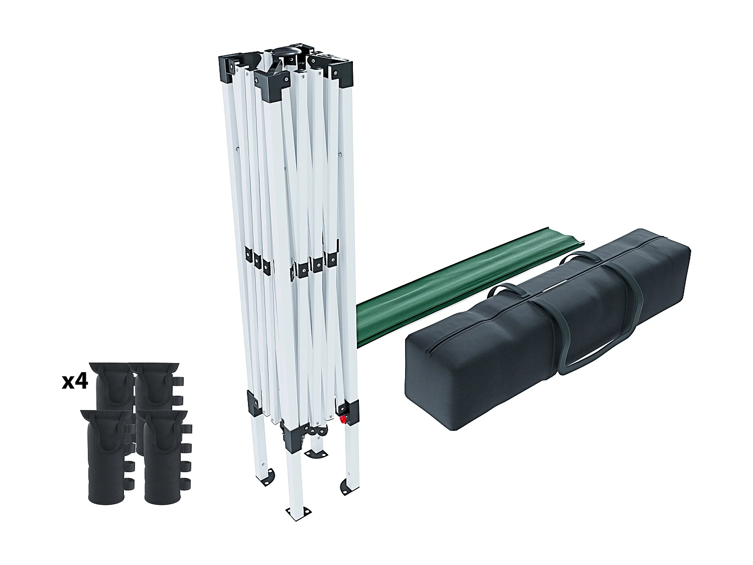 Gazebo Pieghevole Idrorepellente 3 x 3 M Da Giardino Con 4 Sacche Per Pesi Sacca Trasporto Chiusura Fisarmonica Esterno Struttura Acciaio Copertura 160 gr/m² Verde