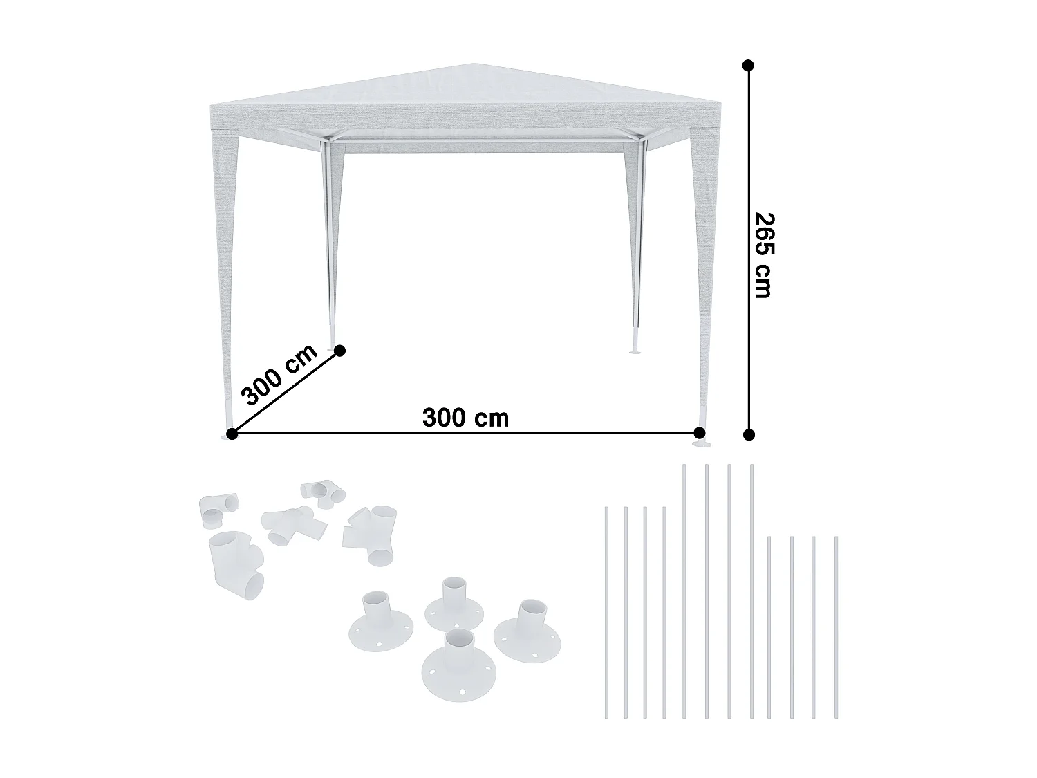 Gazebo 3 x 3 Metri Struttura in Acciaio Copertura In PE 110 gr/m² Impermeabile Idrorepellente Resistente Raggi Solari UV Tenda Ombrellone Per Fiere Pic Nic Cam