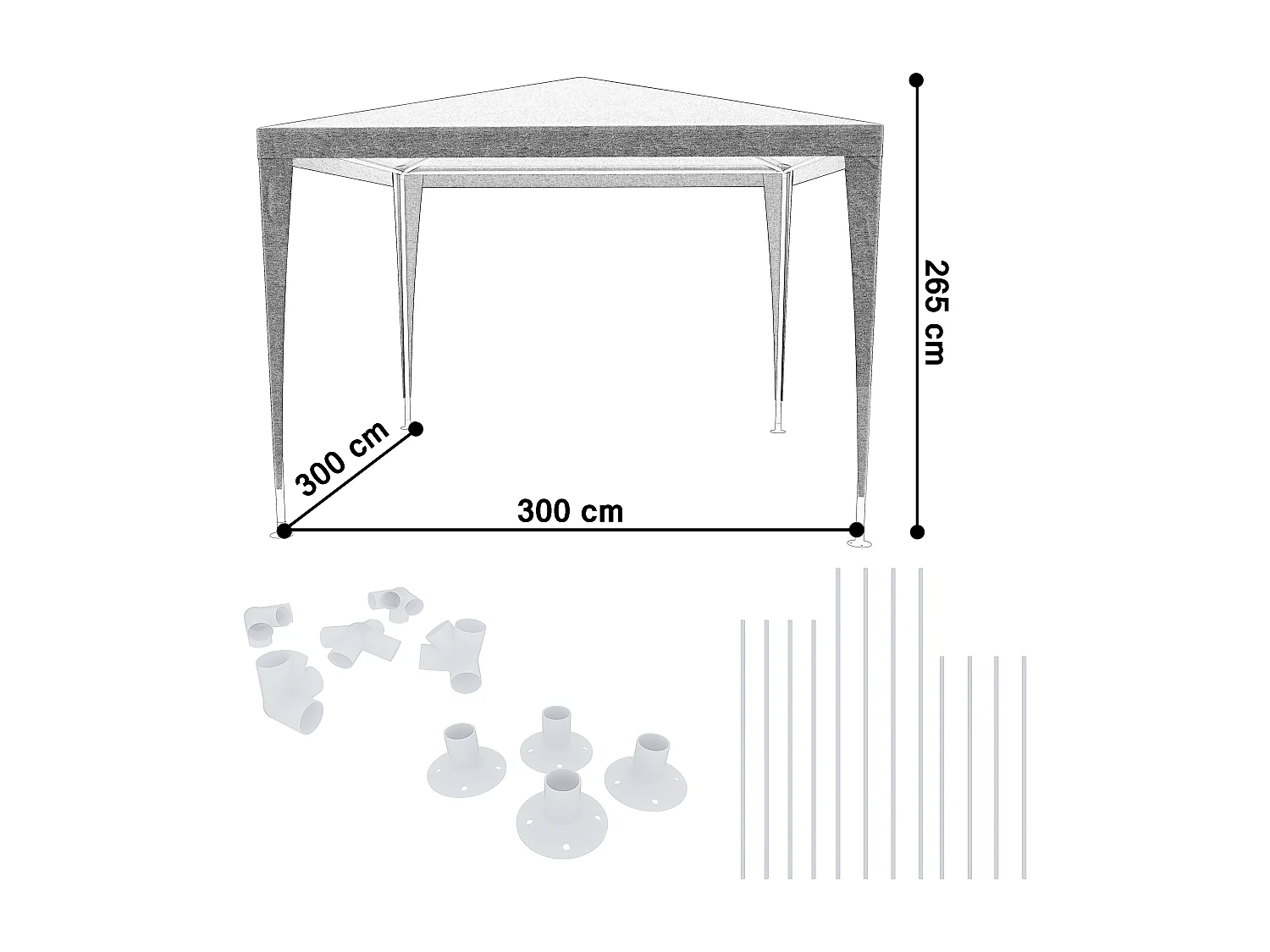 Gazebo 3x3 M Struttura Acciaio Copertura PE 110 gr/m² Impermeabile Idrorepellente Resistente Raggi UV Tenda Picnic Campeggio Esterno Giardino Grigio