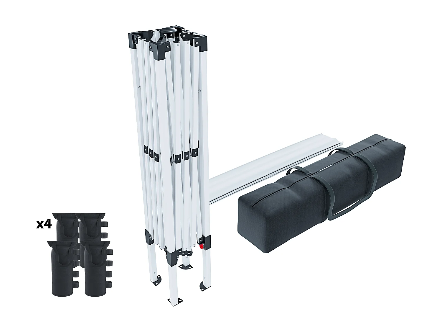 Gazebo Pieghevole Idrorepellente 3 x 3 M Da Giardino Con 4 Sacche Per Pesi Sacca Di Trasporto Chiusura Fisarmonica Esterno Struttura Acciaio 160 gr/m² Bianco