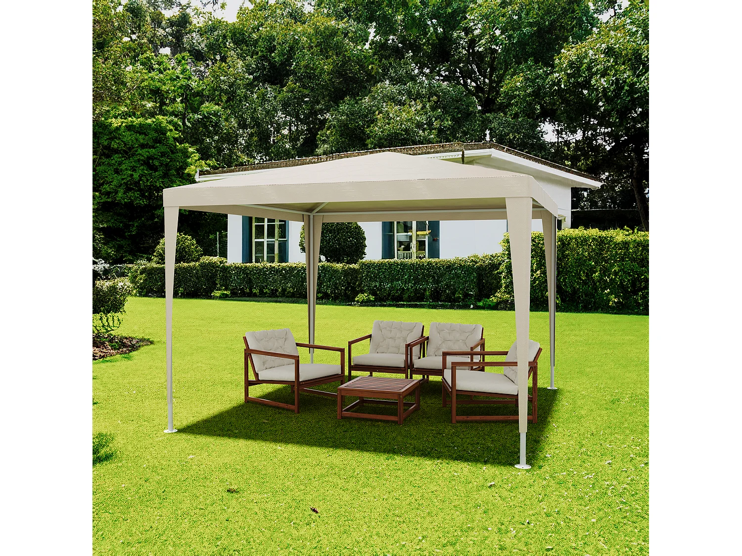 Gazebo 3 x 3 Metri Struttura in Acciaio Copertura In PE 110 gr/m² Impermeabile Idrorepellente Resistente Raggi Solari UV Tenda Ombrellone Per Fiere Pic Nic Tortora
