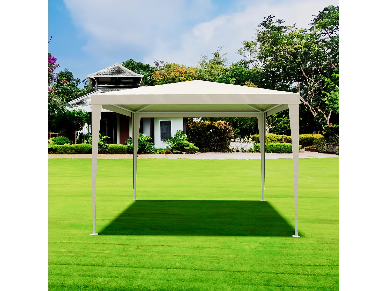 Gazebo 3 x 3 Metri Struttura in Acciaio Copertura In PE 110 gr/m² Impermeabile Idrorepellente Resistente Raggi Solari UV Tenda Ombrellone Per Fiere Pic Nic Tortora