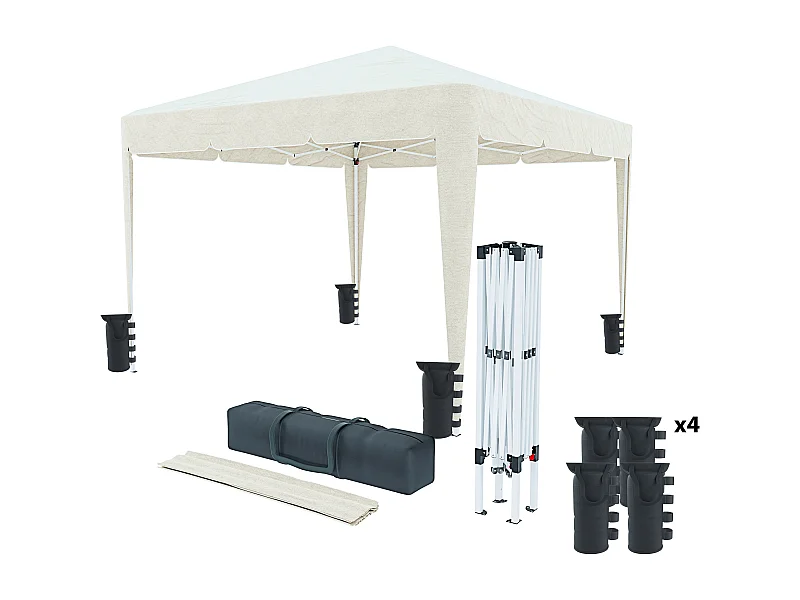 Gazebo Pieghevole Impermeabile 3 x 3 M Da Giardino Con 4 Sacche Pesi Sacca Trasporto Chiusura Fisarmonica Struttura Acciaio Copertura 160 gr\/m\u00b2 Beige