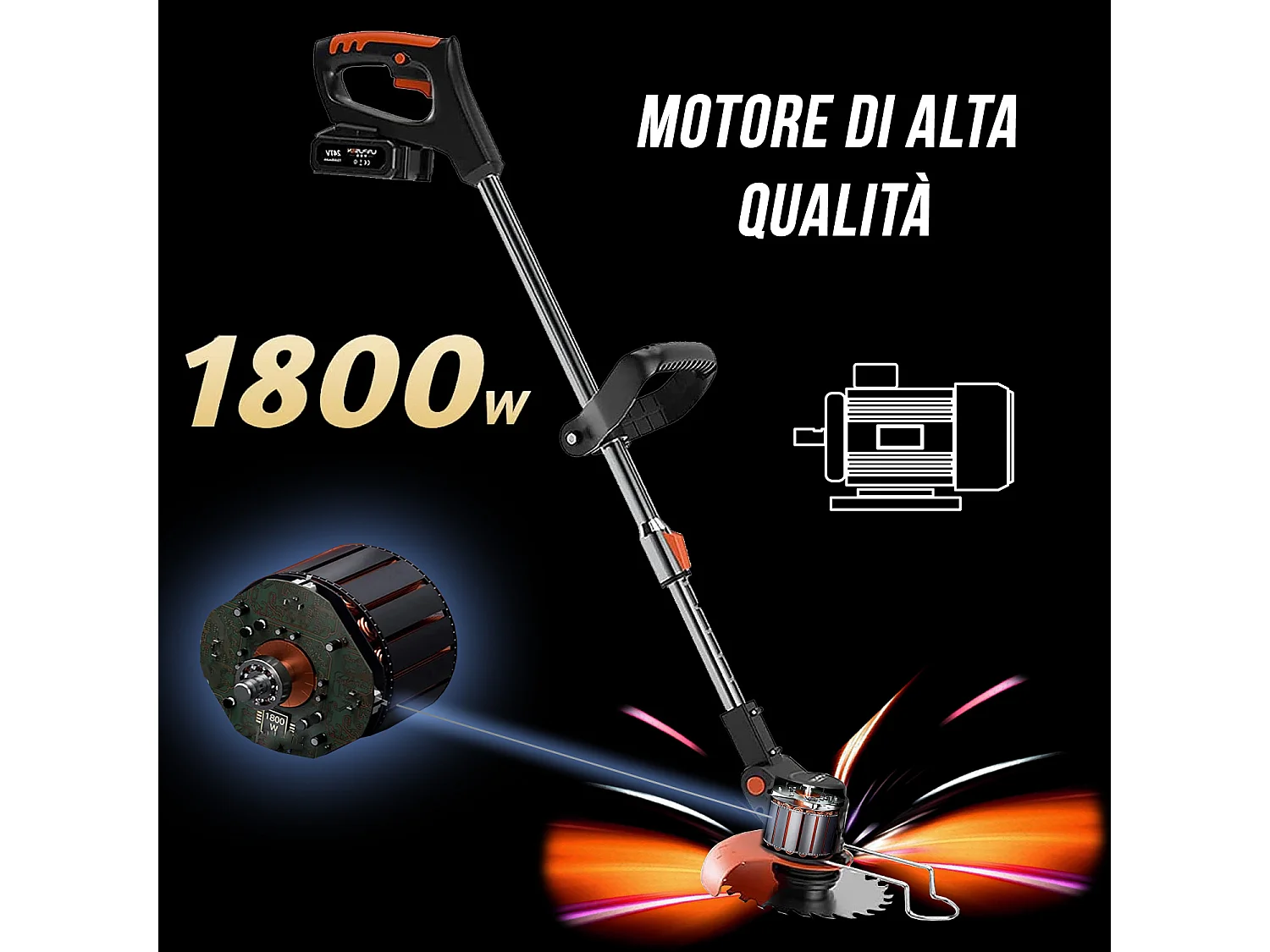 Decespugliatore A Batteria Tagliabordi Elettrico Asta Regolabile Senza Fili Con Lame Metalliche 2 Batterie Testa Rotante Regolabile a 90° Tagliaerba Rasaerba 24V