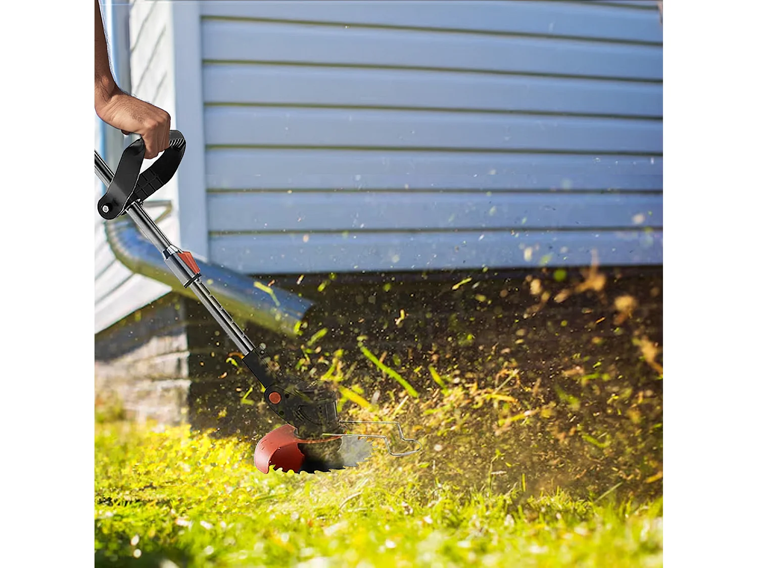 Decespugliatore A Batteria Tagliabordi Elettrico Asta Regolabile Senza Fili Con Lame Metalliche 2 Batterie Testa Rotante Regolabile a 90° Tagliaerba Rasaerba 24V