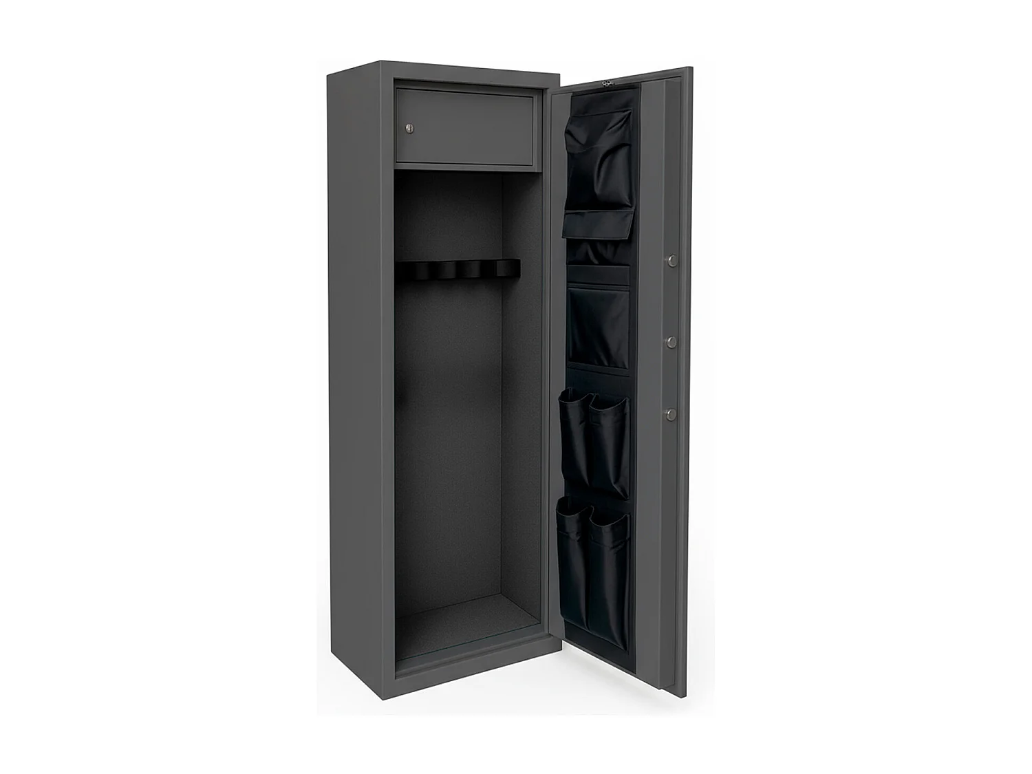 Armadio Portafucili Armi Blindato Fuciliera Acciaio Serratura Digitale Chiave Tesoretto Tasca Porta Oggetti Grigio Scuro 148x34x28 Cm 5 Posti