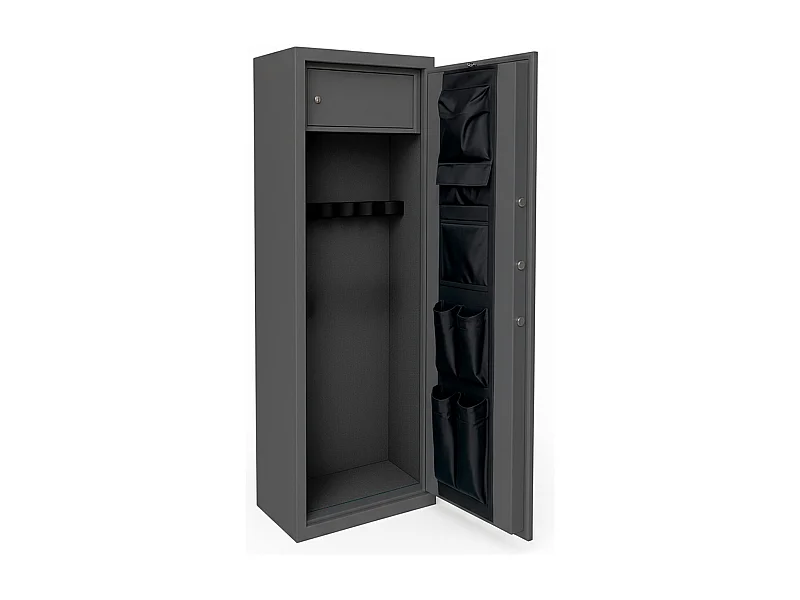 Armadio Portafucili Armi Blindato Fuciliera Acciaio Serratura Digitale Chiave Tesoretto Tasca Porta Oggetti Grigio Scuro 148x34x28 Cm 5 Posti