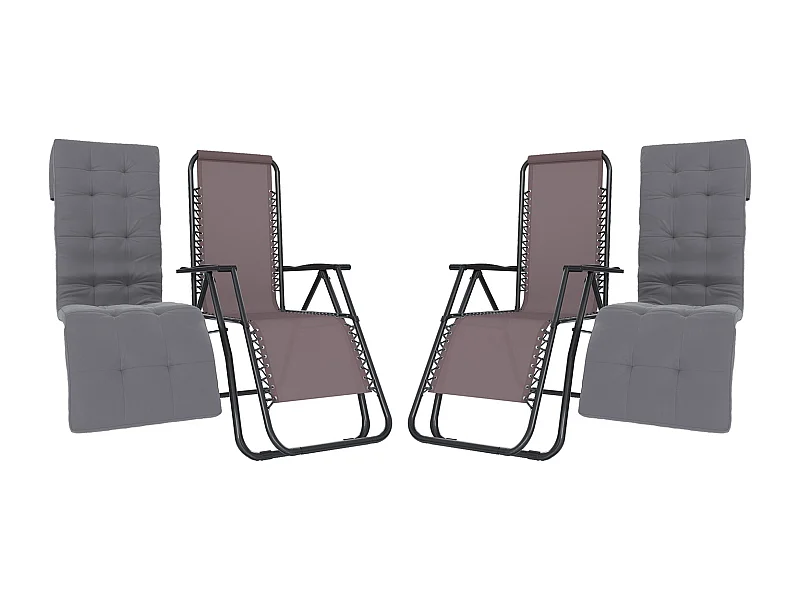 Set Di 2 Poltrone Sedie Sdraio Relax Reclinabili Gravità 0 Con Cuscino Imbottito Richiudibile In Acciaio Doppio Spessore Portata Max 120 Kg (Tortora)