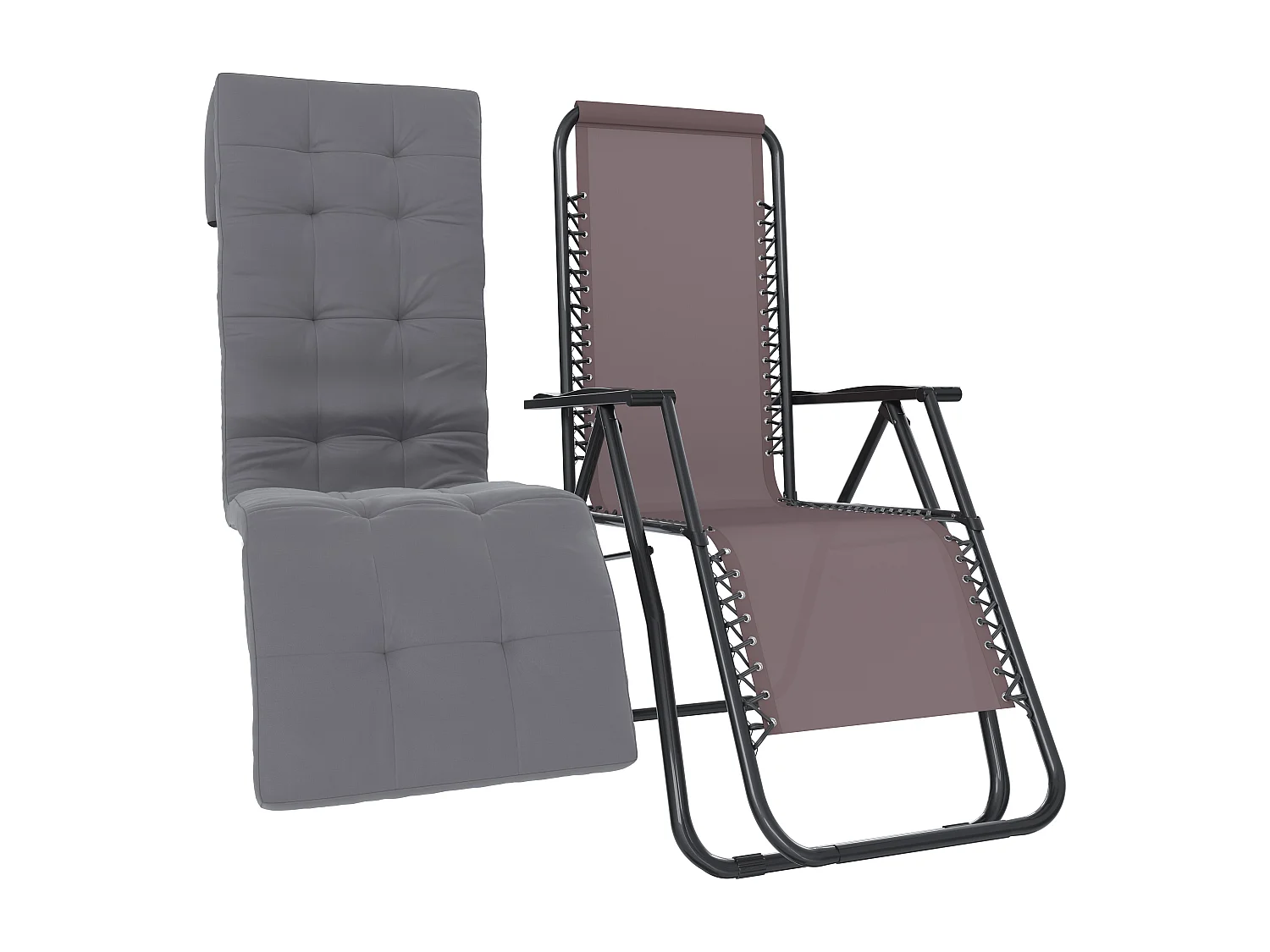 Set Di 2 Poltrone Sedie Sdraio Relax Reclinabili Gravità 0 Con Cuscino Imbottito Richiudibile In Acciaio Doppio Spessore Portata Max 120 Kg (Tortora)