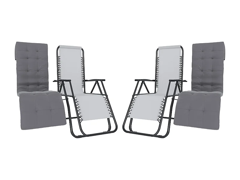 Set Di 2 Poltrone Sedie Sdraio Relax Reclinabili Gravità 0 Con Cuscino Imbottito Richiudibile In Acciaio Doppio Spessore Portata Max 120 Kg (Bianco)