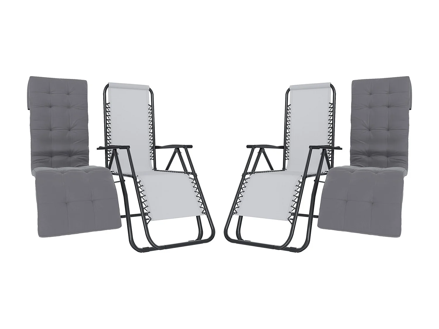 Set Di 2 Poltrone Sedie Sdraio Relax Reclinabili Gravità 0 Con Cuscino Imbottito Richiudibile In Acciaio Doppio Spessore Portata Max 120 Kg (Bianco)