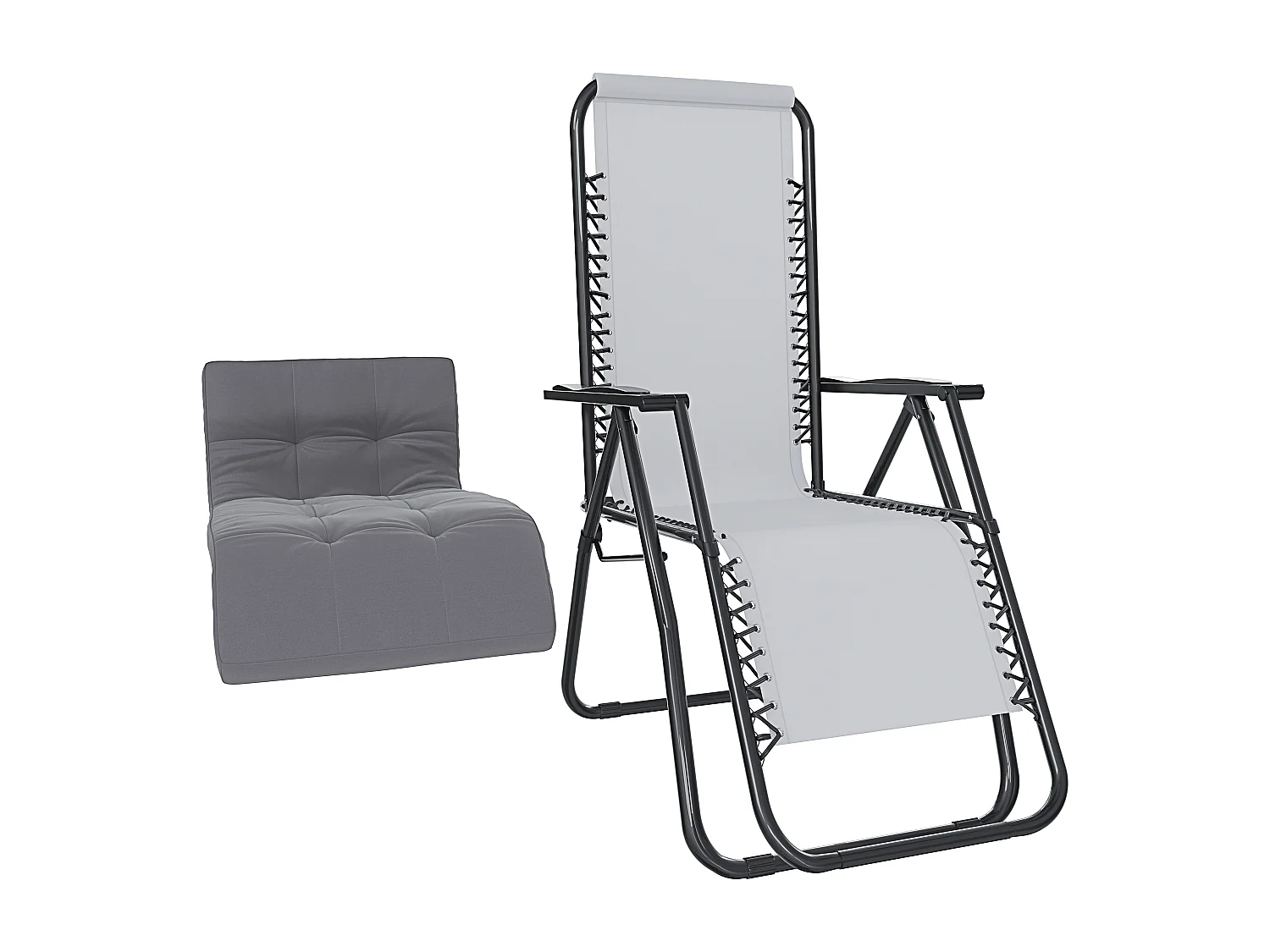 Set Di 2 Poltrone Sedie Sdraio Relax Reclinabili Gravità 0 Con Cuscino Imbottito Richiudibile In Acciaio Doppio Spessore Portata Max 120 Kg (Bianco)