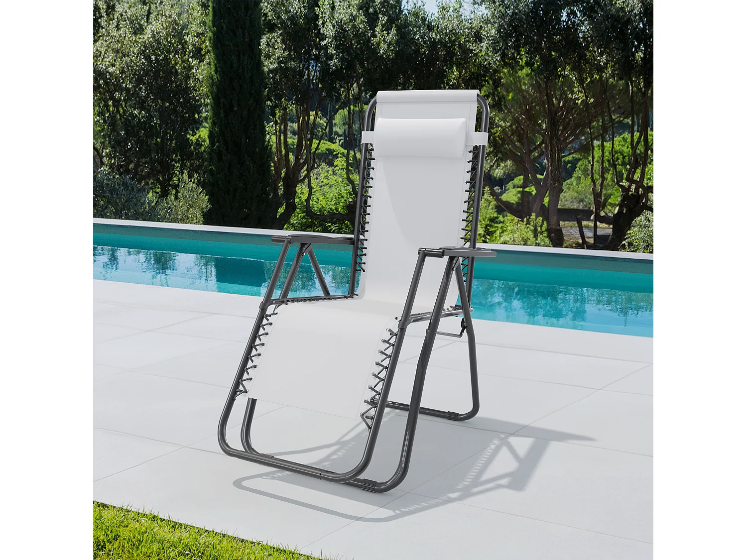 Sedia Sdraio A Gravità Zero Da Giardino Poggiatesta Regolabile Sedia Pieghevole Oscillante Ergonomica Traspirante Portata Massima 120 Kg (Bianco)