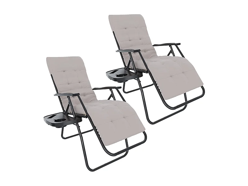 2 Sedie Sdraio Con Cuscino Imbottito E Portavivande Poltrona Relax Reclinabile Gravità 0 Design Ergonomico Richiudibile In Acciaio Portata Max 120 Kg